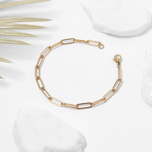 Gold Paperclip Chain Bracelet: 7", 4mm