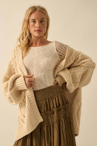 Cable-Knit Oversize Balloon-Sleeve Cardigan