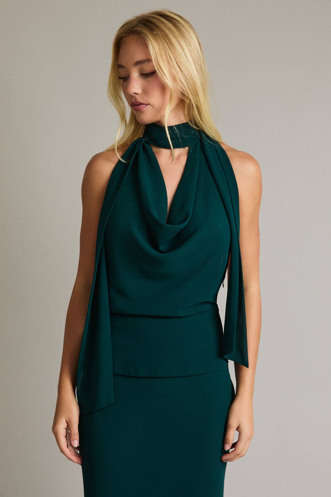 Halter Cowl Neck Midi Dress