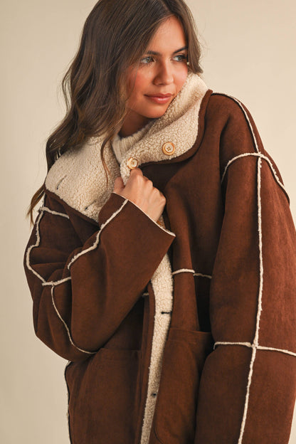 REVERSIBLE SUEDE AND SHERPA OVERSIZED JACKET