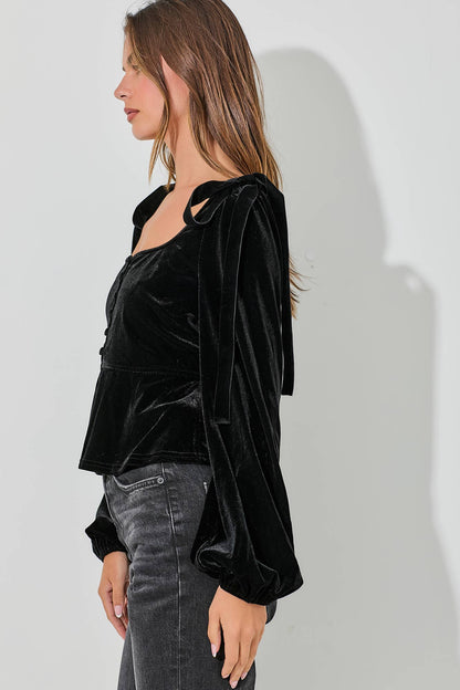 Velvet Square Neck Blouse