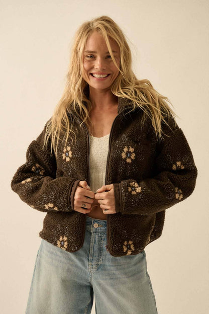 Floral Fleece Zip-Up Jacket