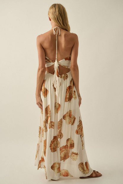 Seashell Tie-Back Halter Pocket Maxi Dress