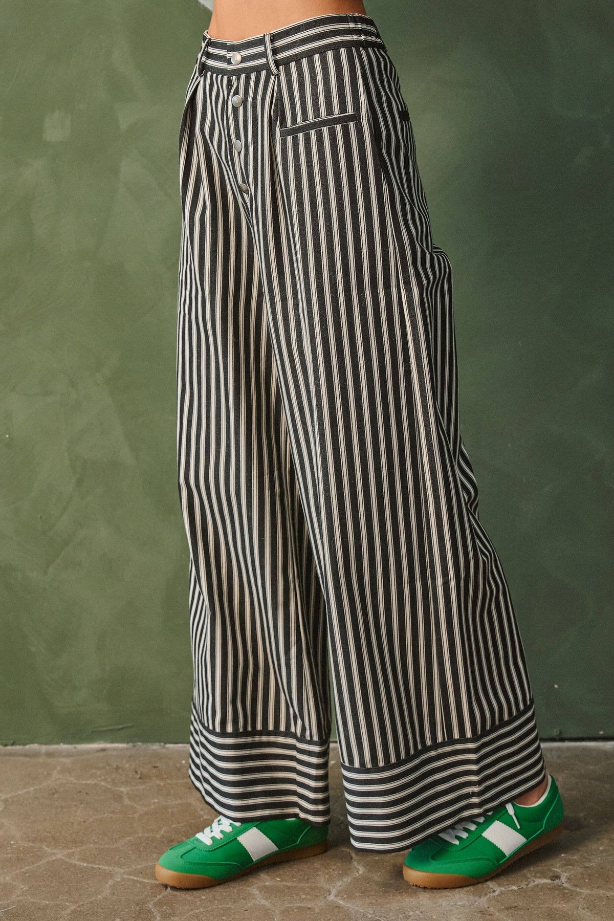 Stripe Button Wide Trouser Pants