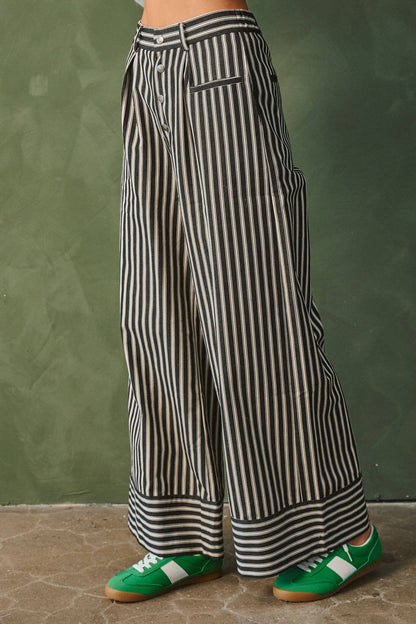 Stripe Button Wide Trouser Pants