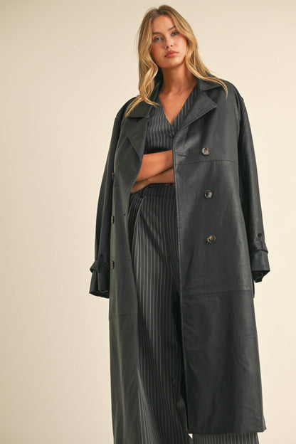 Leather Belted Trench Coat