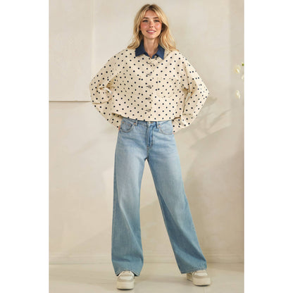 Cropped Polka Dot Denim Jacket