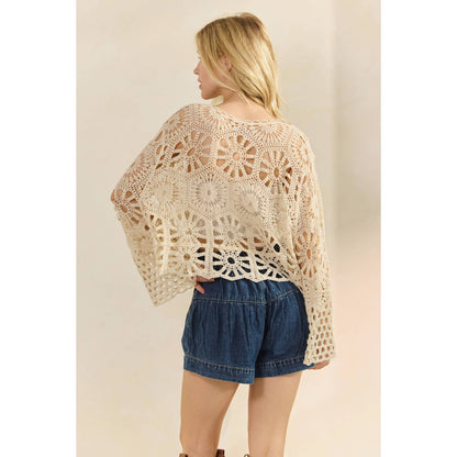 Crochet Bell Sleeve Top with Tie Front