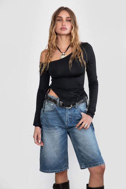 Elevated Asymmetrical Ruched Long Sleeve Top