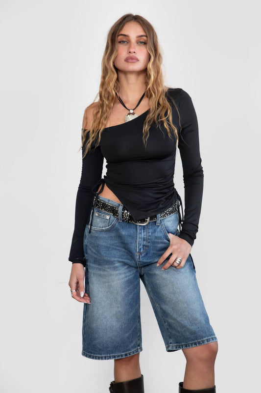 Elevated Asymmetrical Ruched Long Sleeve Top