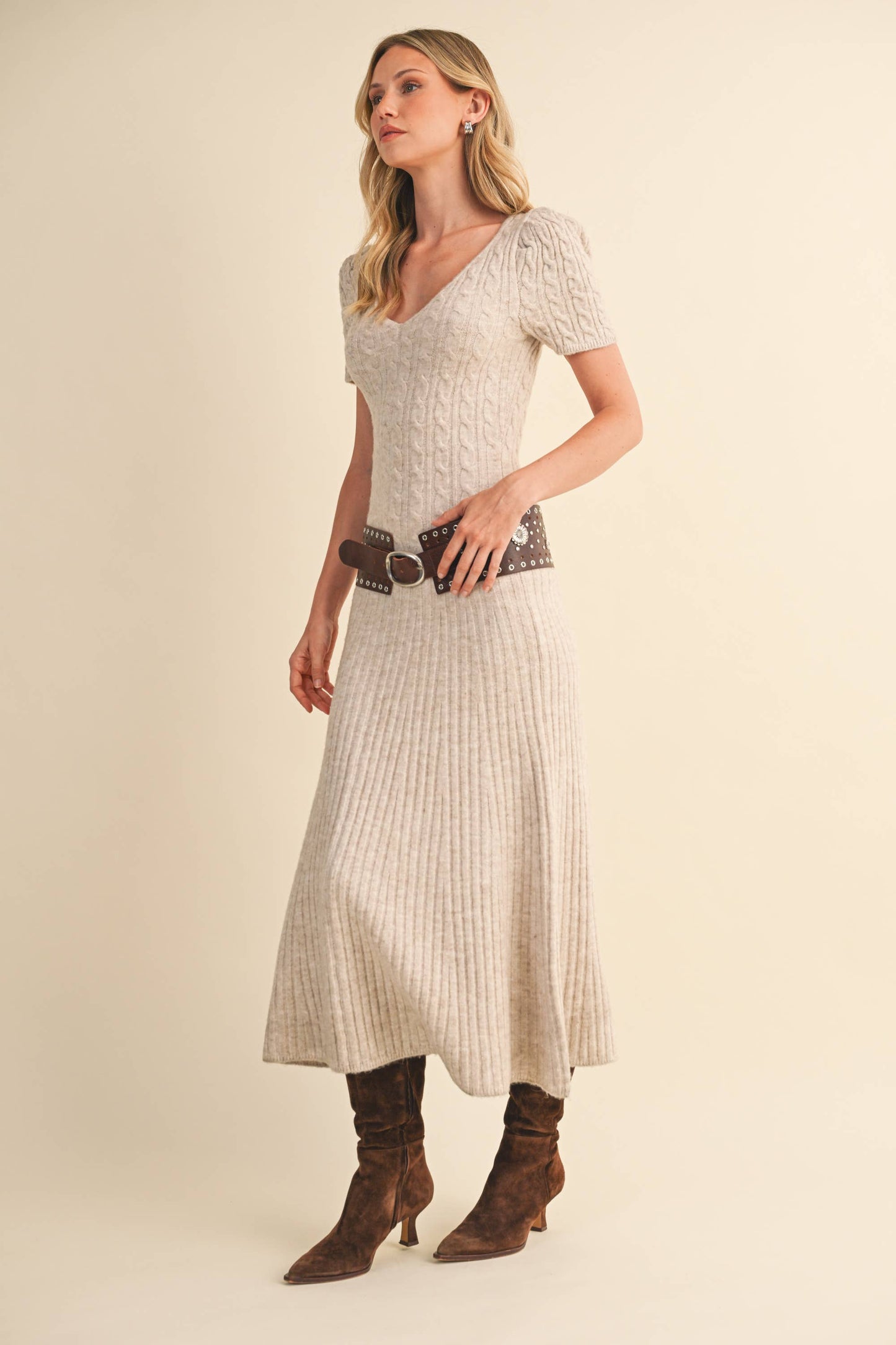 CABLE KNIT MIDI SWEATER DRESS