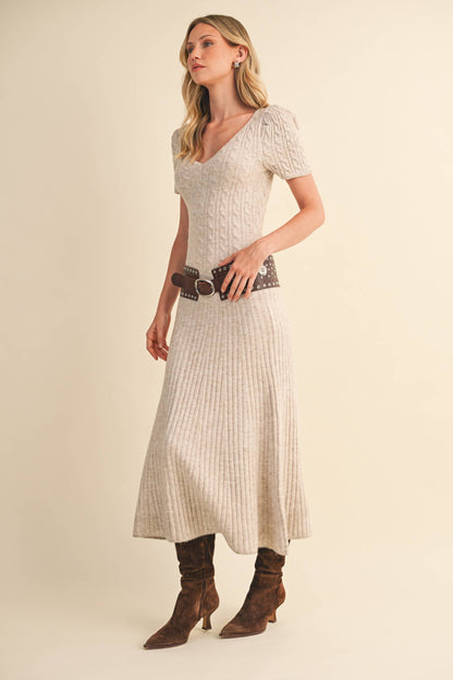 CABLE KNIT MIDI SWEATER DRESS