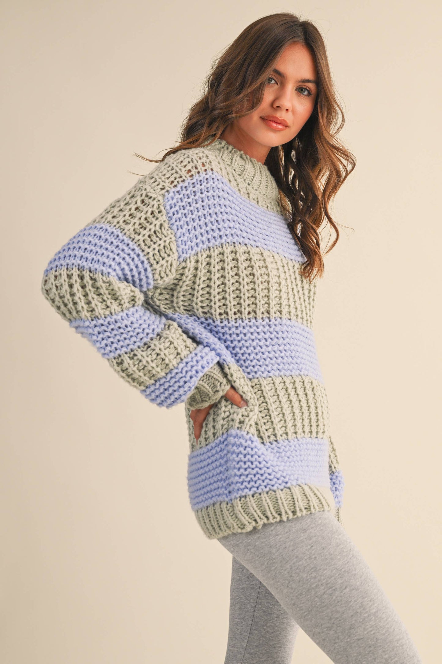 Color Block Mock Neck Sweater