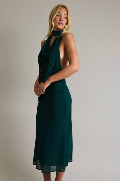 Halter Cowl Neck Midi Dress