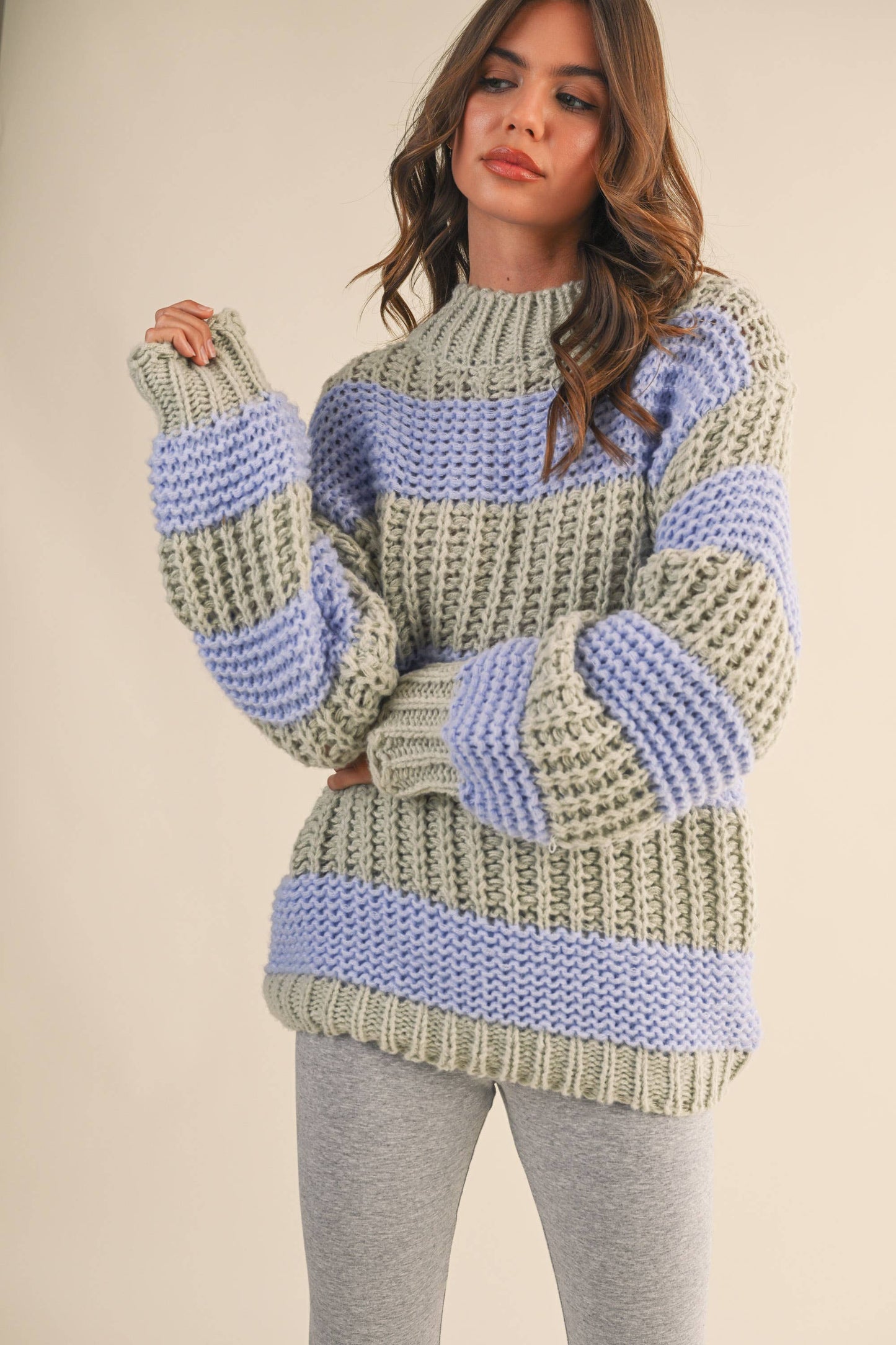 Color Block Mock Neck Sweater