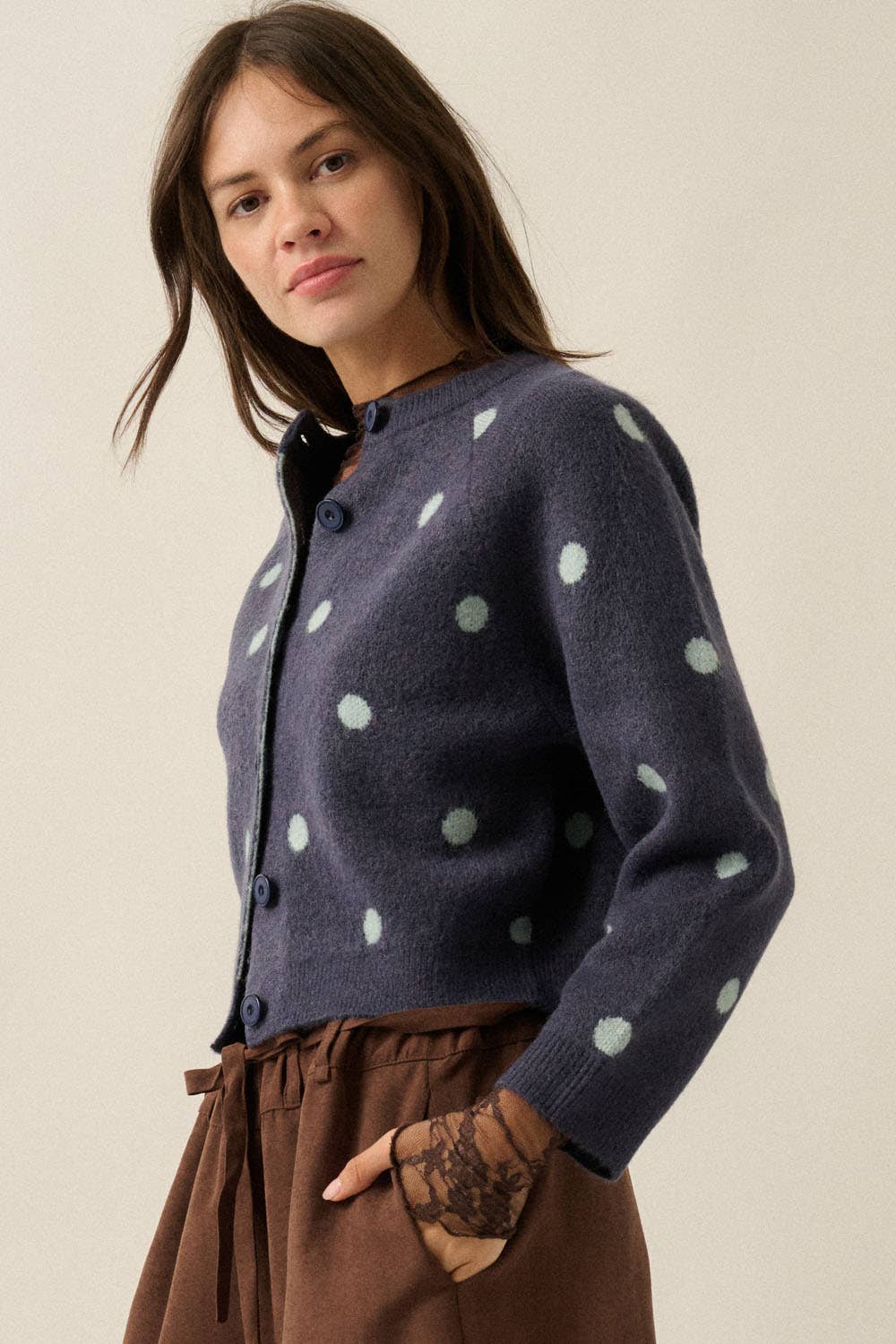 Polka Dot Cropped Cardigan