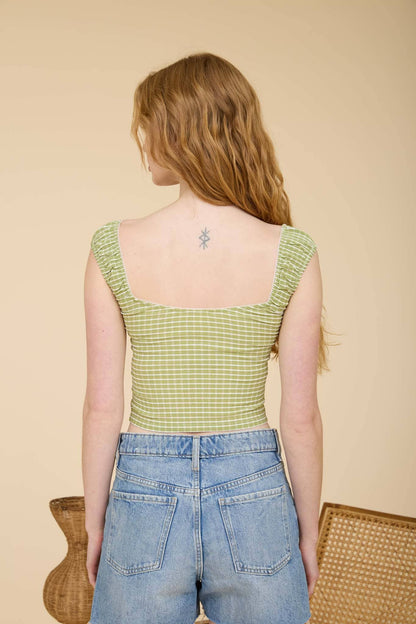 Gingham Lace Trim Knit Top