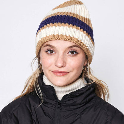 Multi-Colored Stripe Cuff Beanie Hat