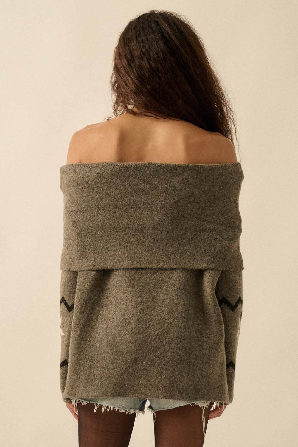 Alpine Knit Off-Shoulder Foldover Sweater