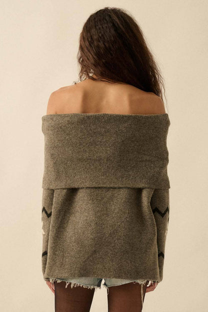 Alpine Knit Off-Shoulder Foldover Sweater
