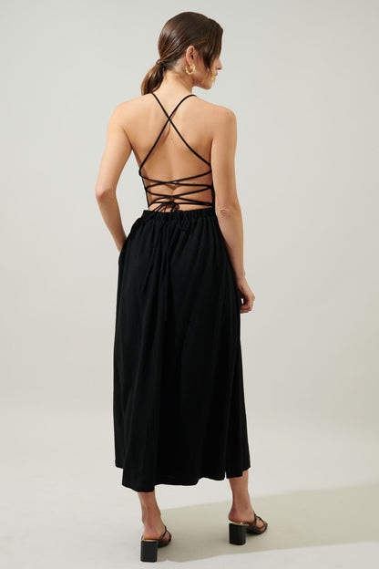 Aisha Lace Up Back Midi Dress