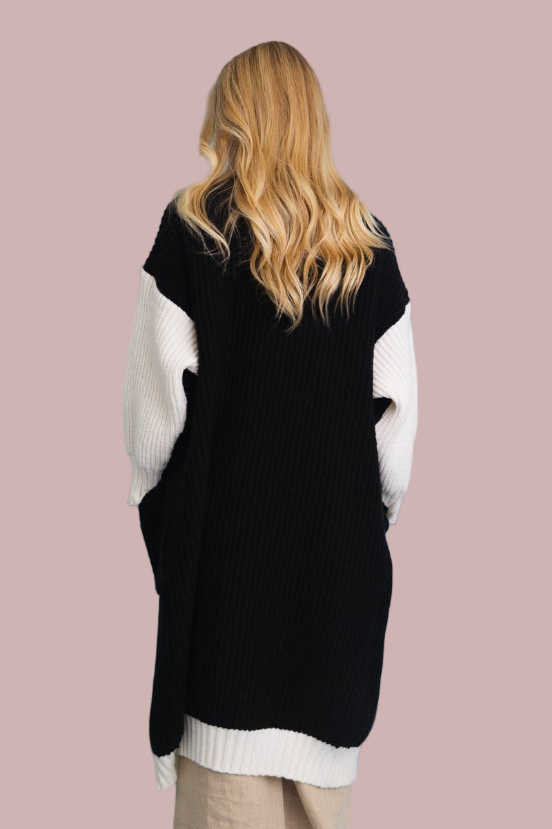Color Block Button-Up Knit Cardigan