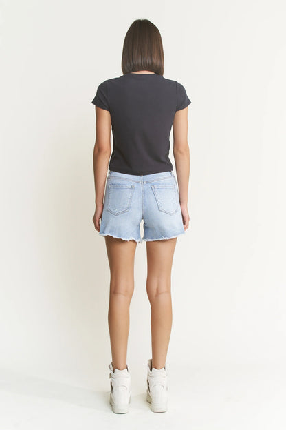 High Rise Shorts W/ Frayed Hem