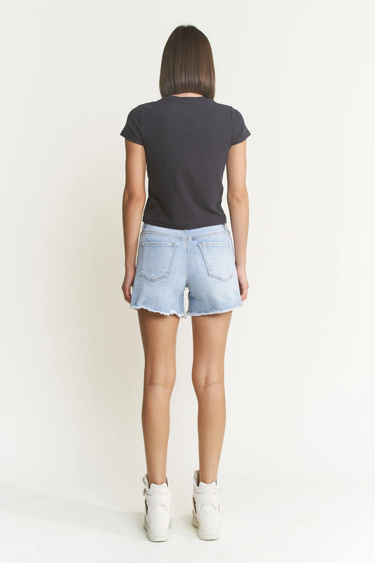 High Rise Shorts W/ Frayed Hem