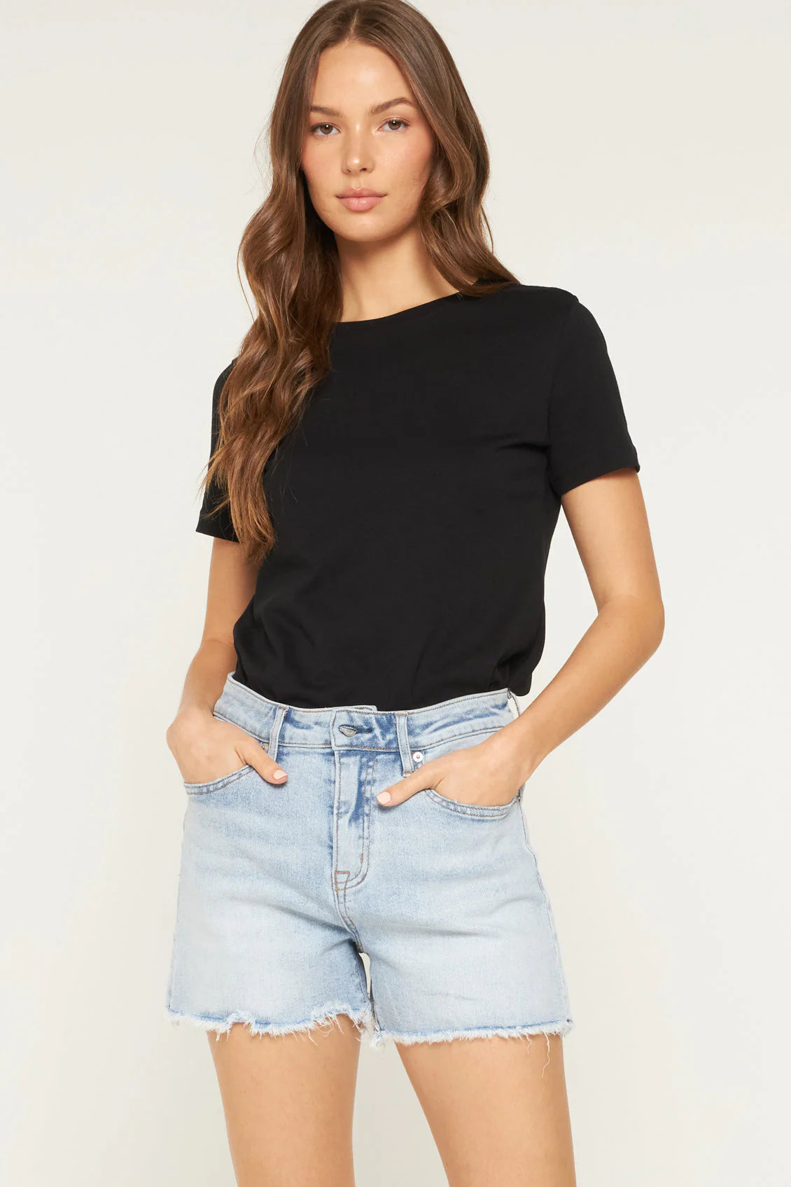 MICA High Rise Frayed Hem Shorts