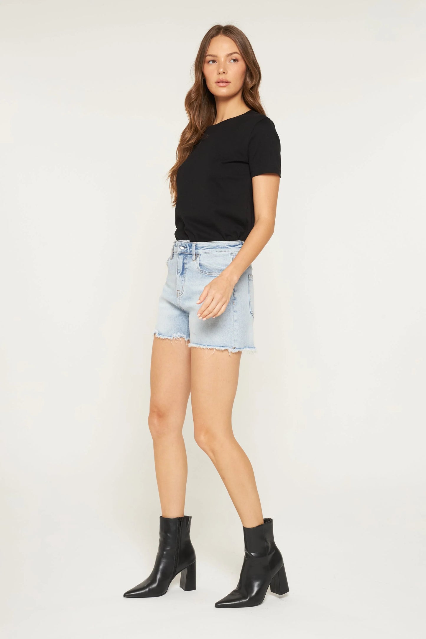 MICA High Rise Frayed Hem Shorts