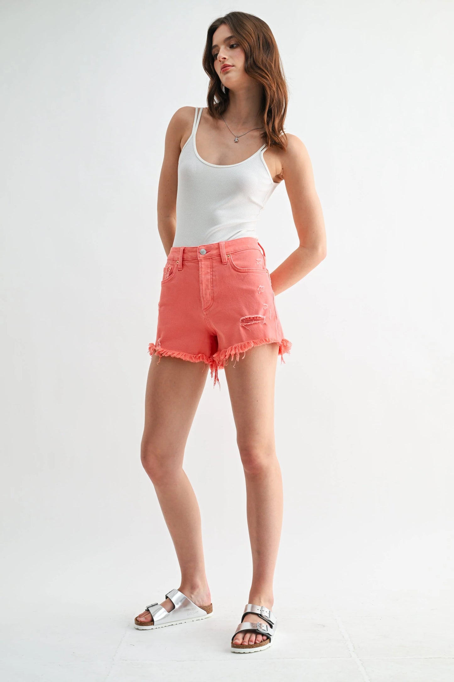MICA Frayed Button Up Shorts