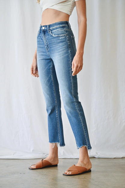 Super High Straight Leg Denim W/ Step Hem