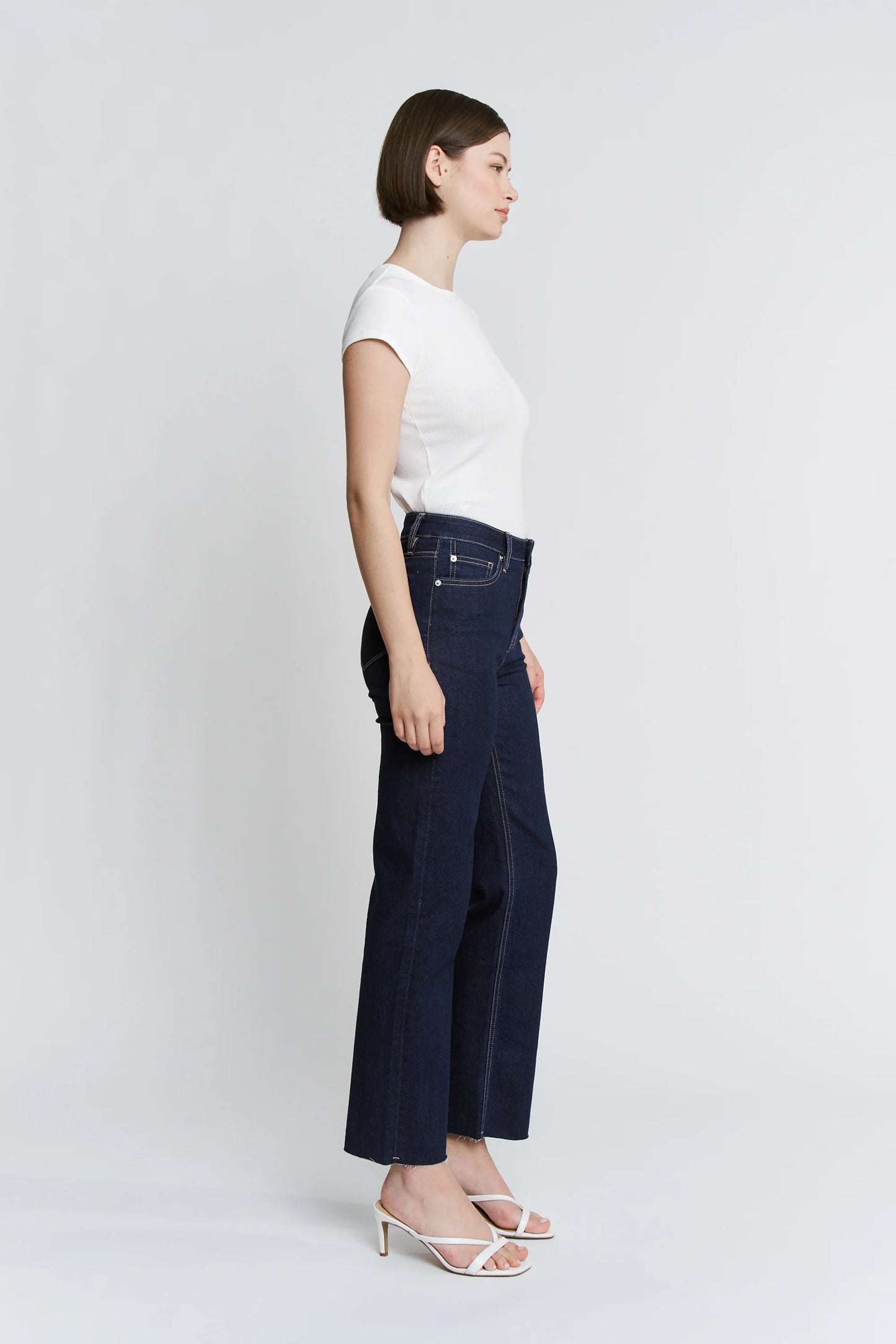 High Rise Straight Ankle Leg Lurex