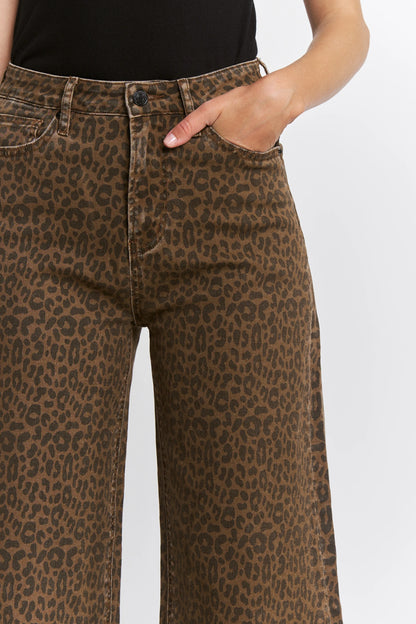 High Rise Wide Leg Leopard Jeans