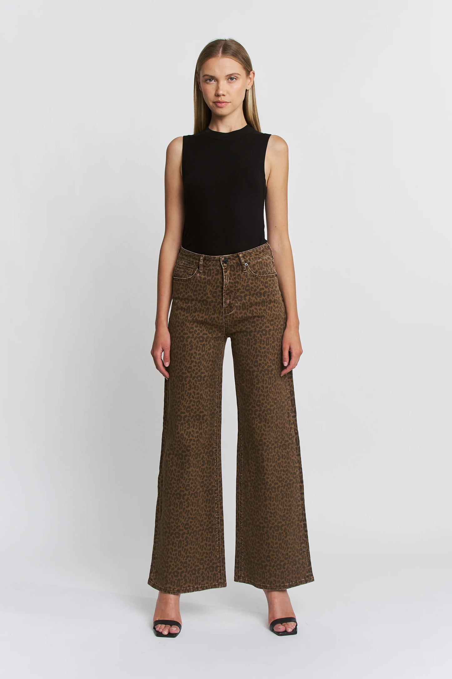 High Rise Wide Leg Leopard Jeans
