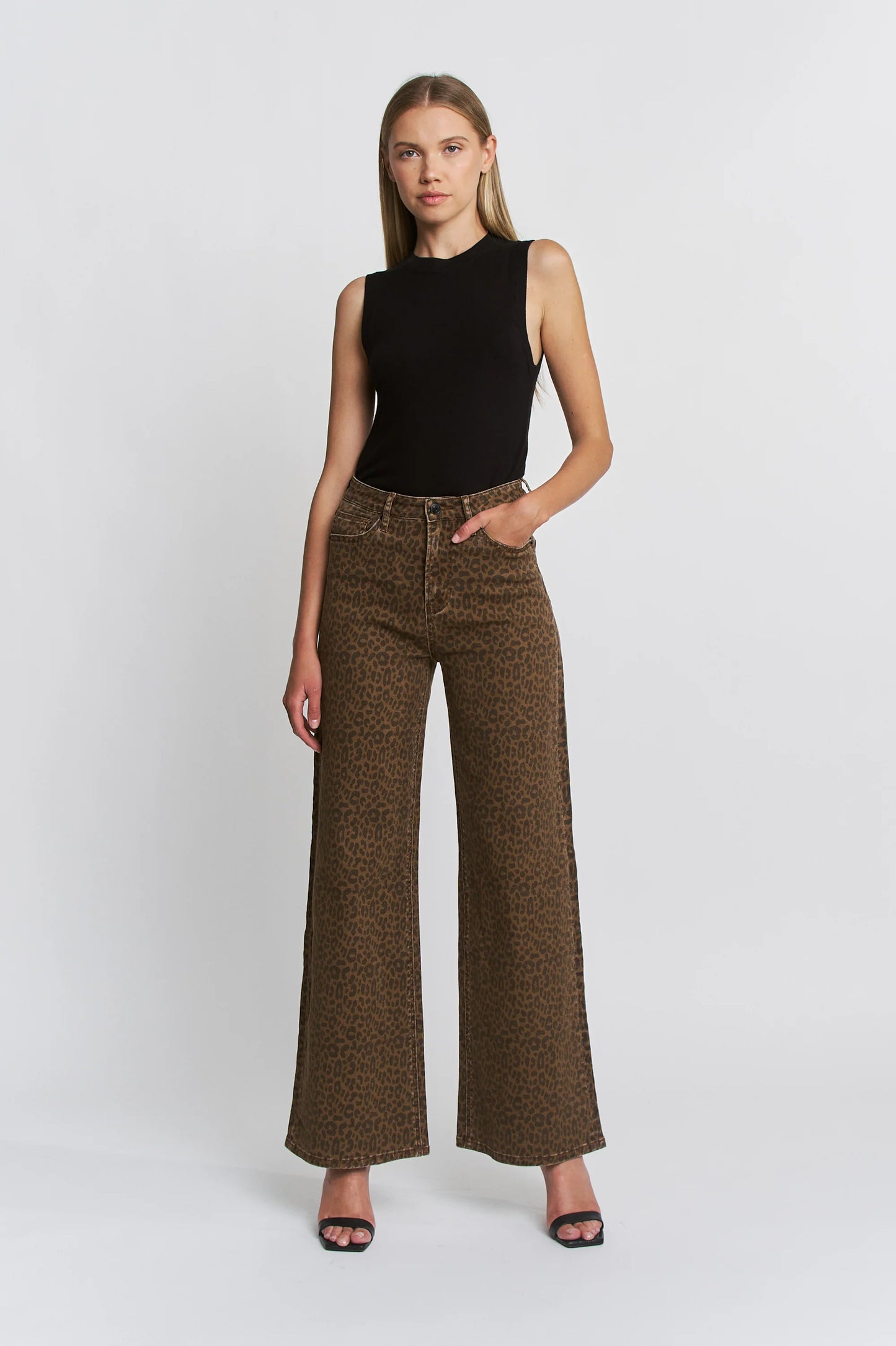High Rise Wide Leg Leopard Jeans