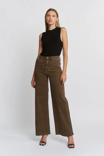 High Rise Wide Leg Leopard Jeans