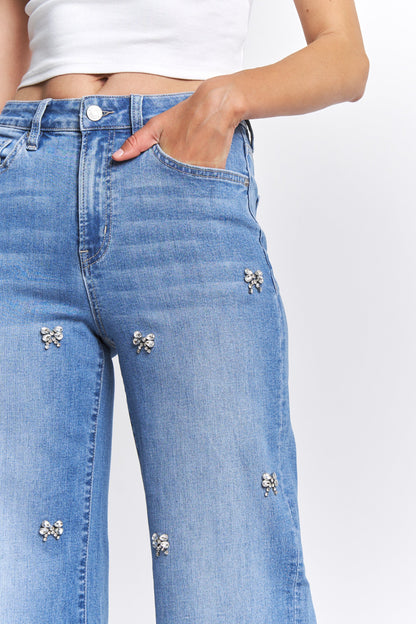 High Rise Bow Embellishment Denim