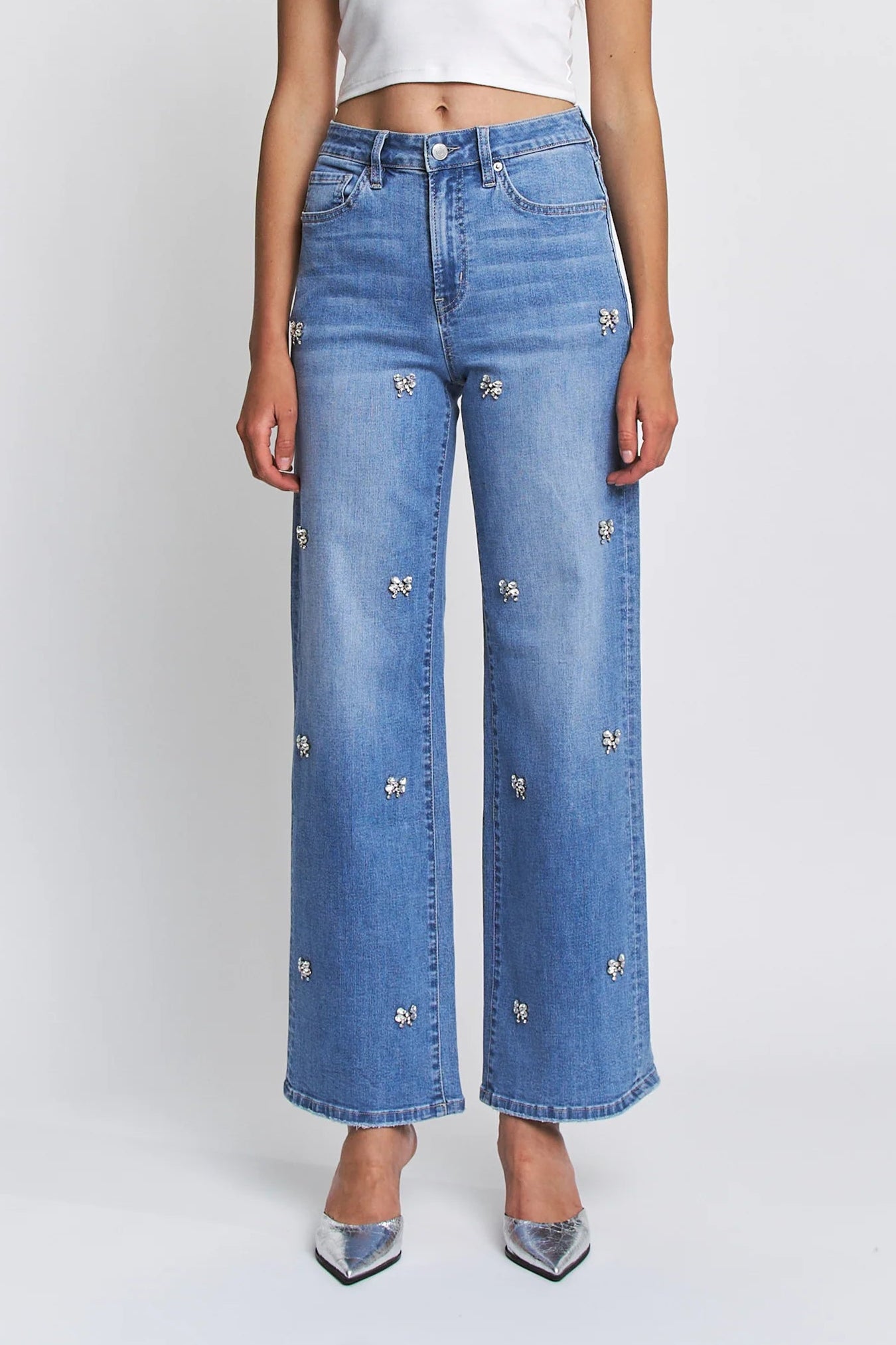 High Rise Bow Embellishment Denim