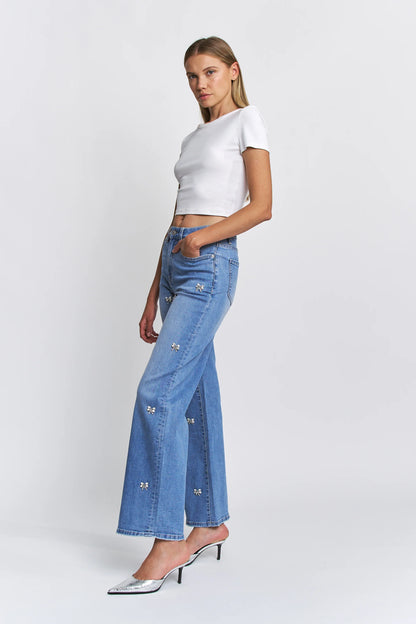 High Rise Bow Embellishment Denim
