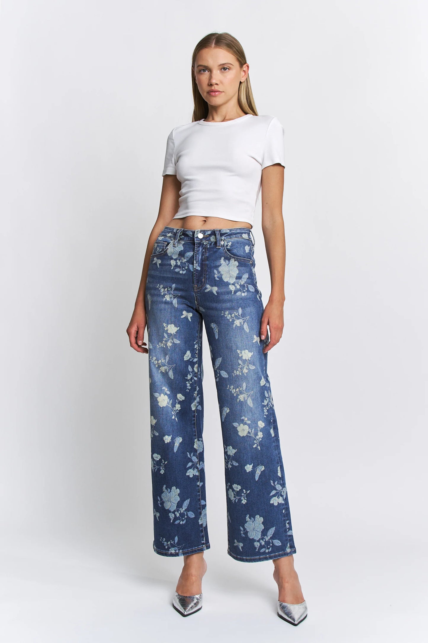 MICA Floral High Rise Wide Leg Denim