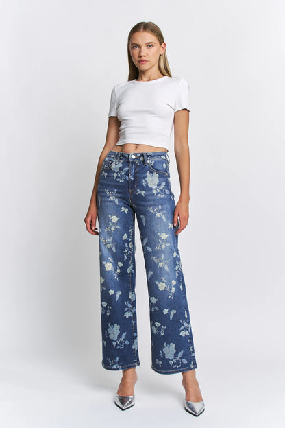 MICA Floral High Rise Wide Leg Denim