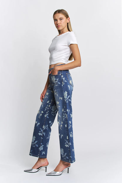 MICA Floral High Rise Wide Leg Denim