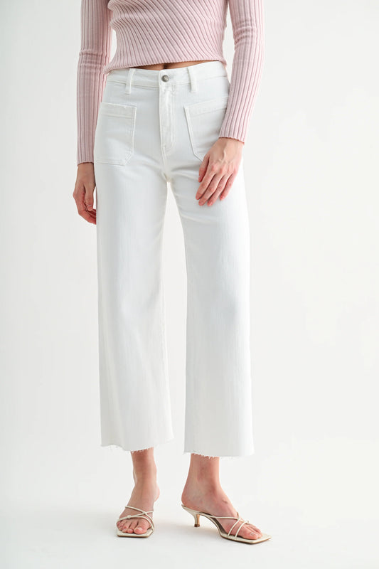 MICA Wide Leg Crop White Denim