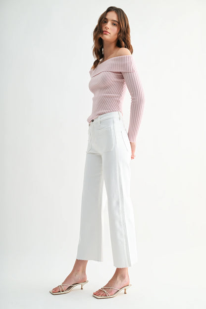 MICA Wide Leg Crop White Denim