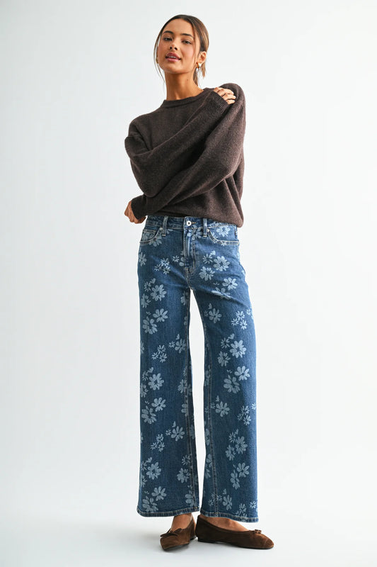 High Rise Wide Leg Floral Denim