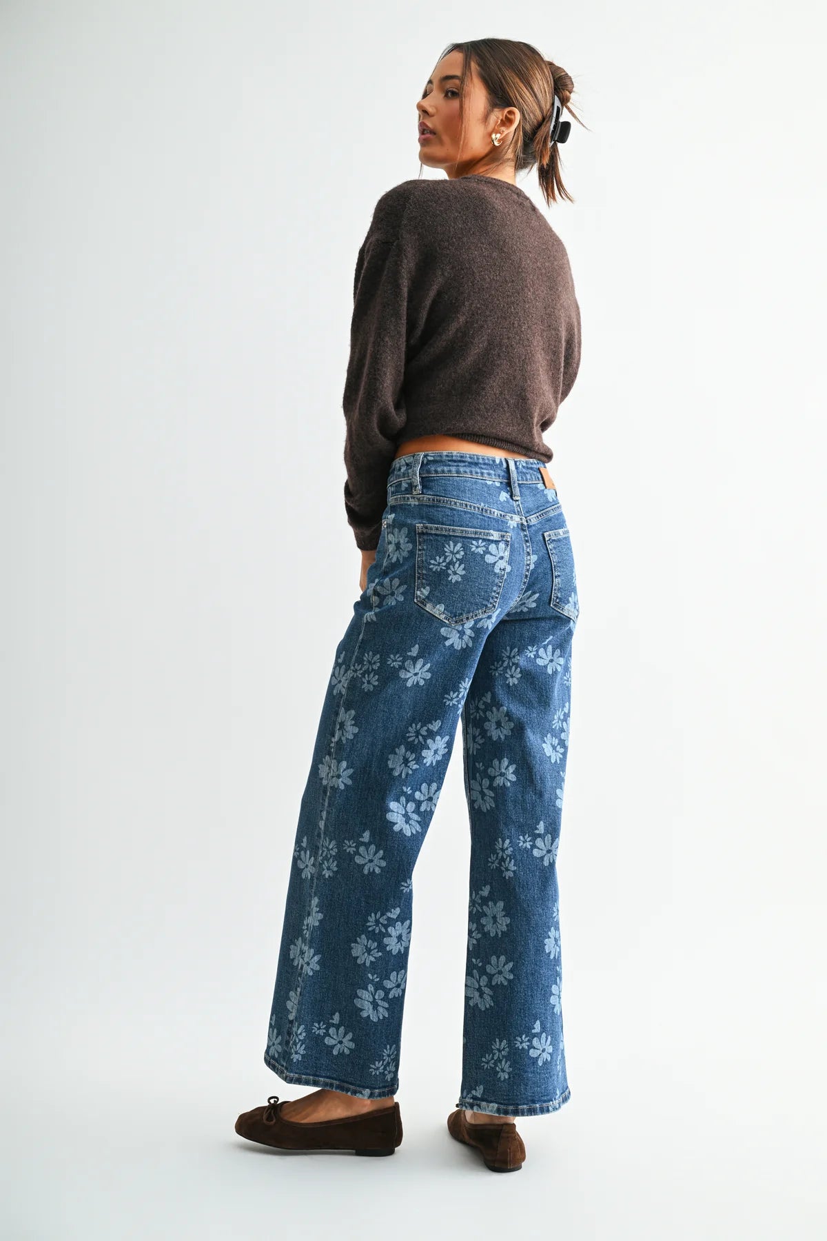 High Rise Wide Leg Floral Denim