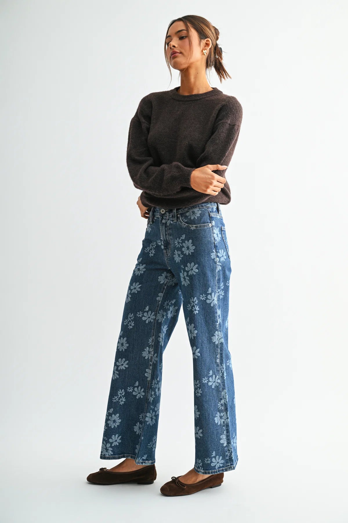 High Rise Wide Leg Floral Denim