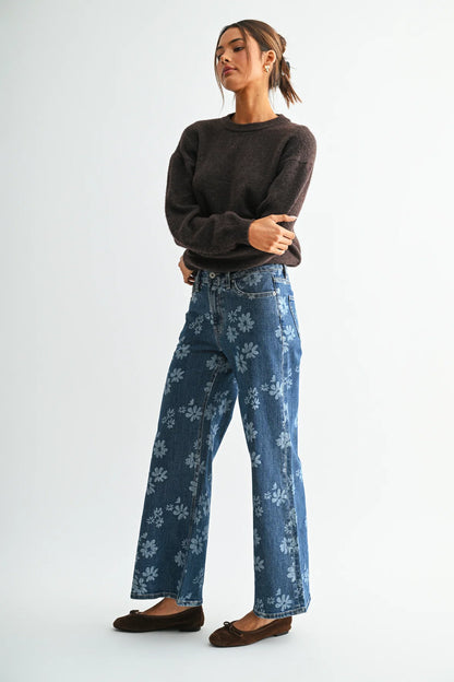High Rise Wide Leg Floral Denim