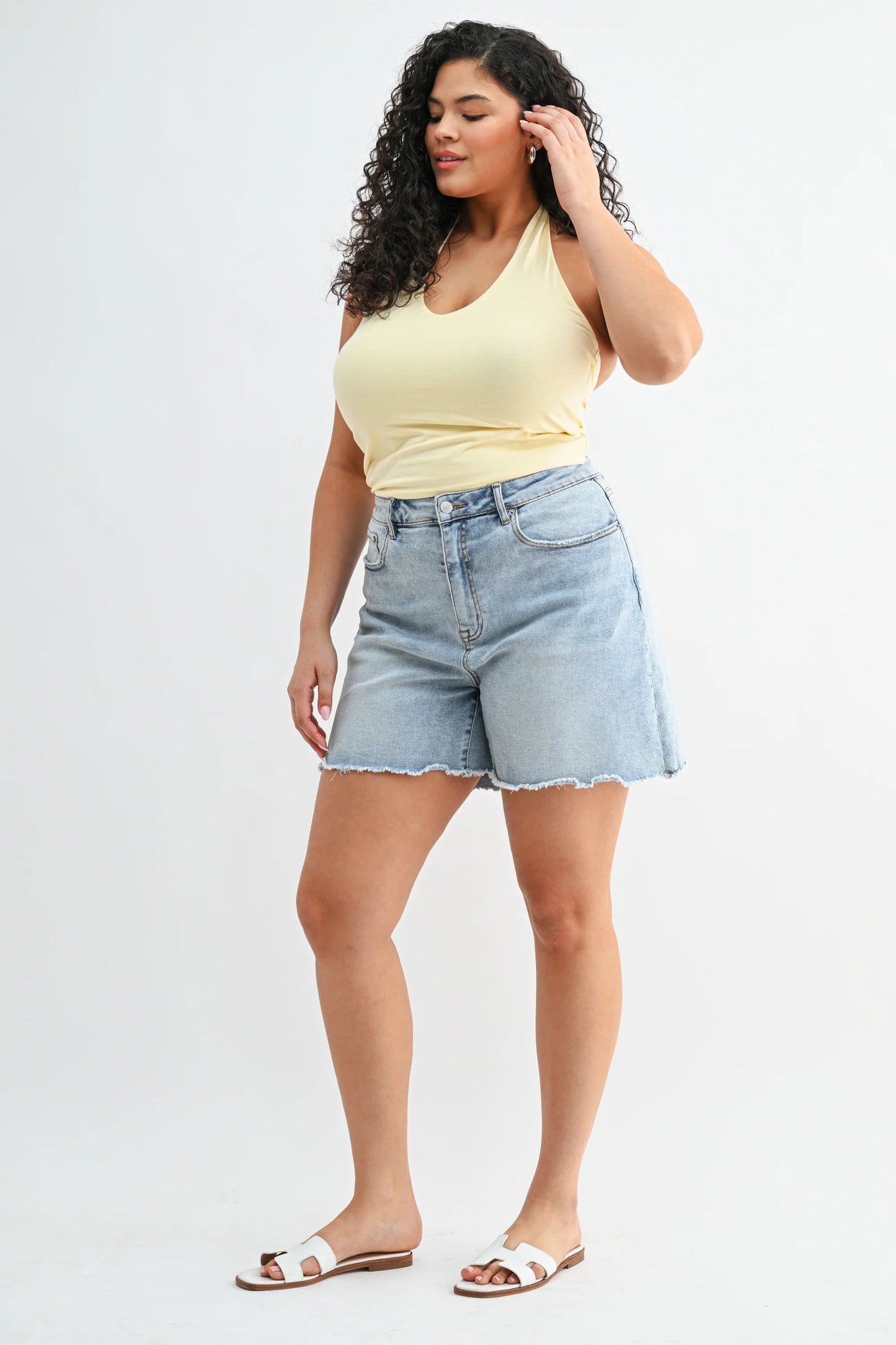 MICA High Rise Frayed Hem Shorts